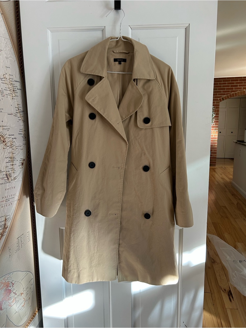 Quince Tan Double-Breasted Trench Coat